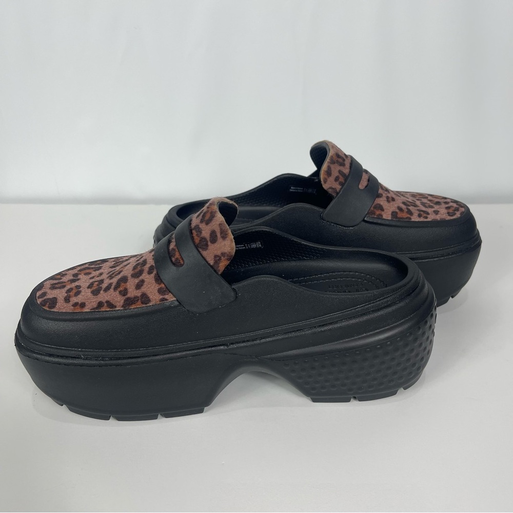 CROCS Stomp Leopard Loafer Platform Black Size 6 NEW - Picture 5 of 12